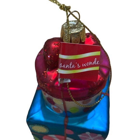 Glass Christmas Present Stacked Ornament Metallic Colors 4.5" tall 2.5" wide - Picture 3 of 4